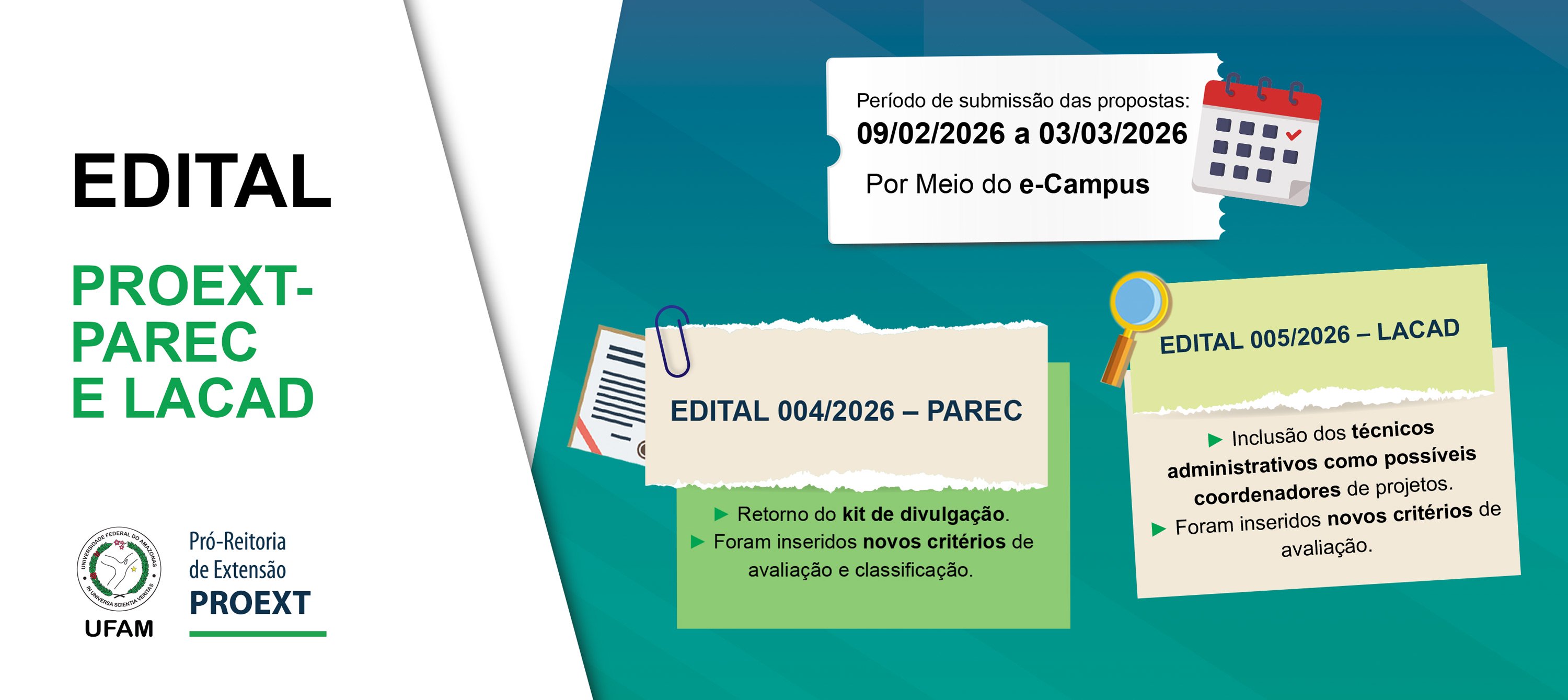 PROEXT DIVULGA EDITAIS 2026 - PAREC e LACAD